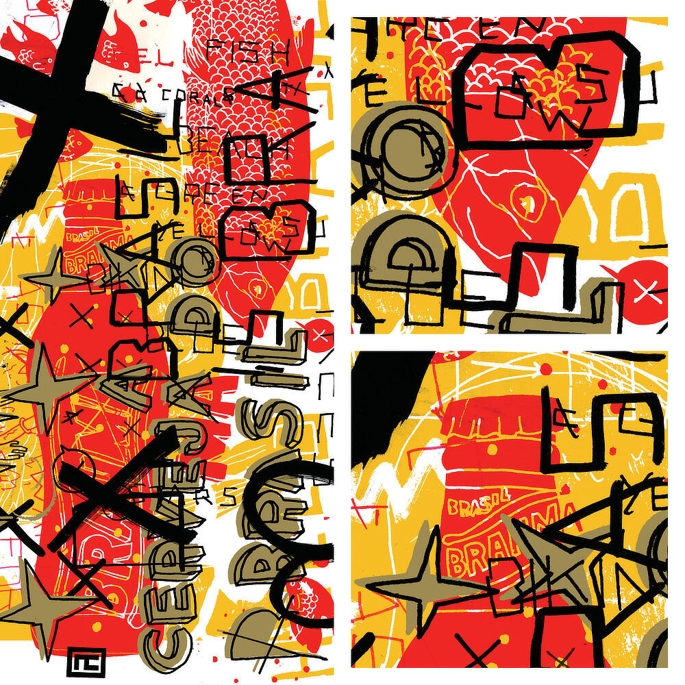 Brahma Party: Large format print on wood (illustration, design and hand-drawn typography).