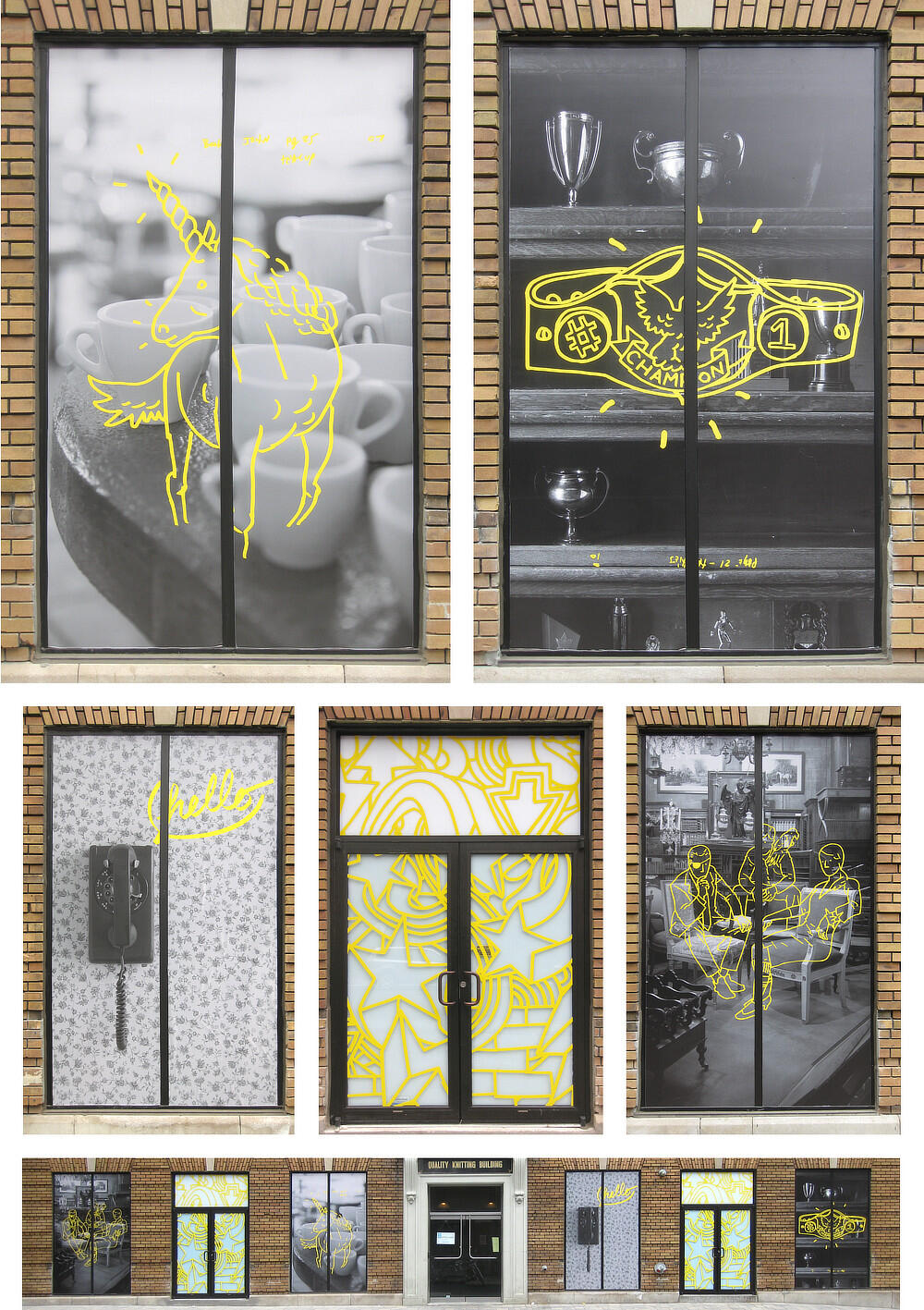 John St.: Business party window coverings (illustrated elements only).