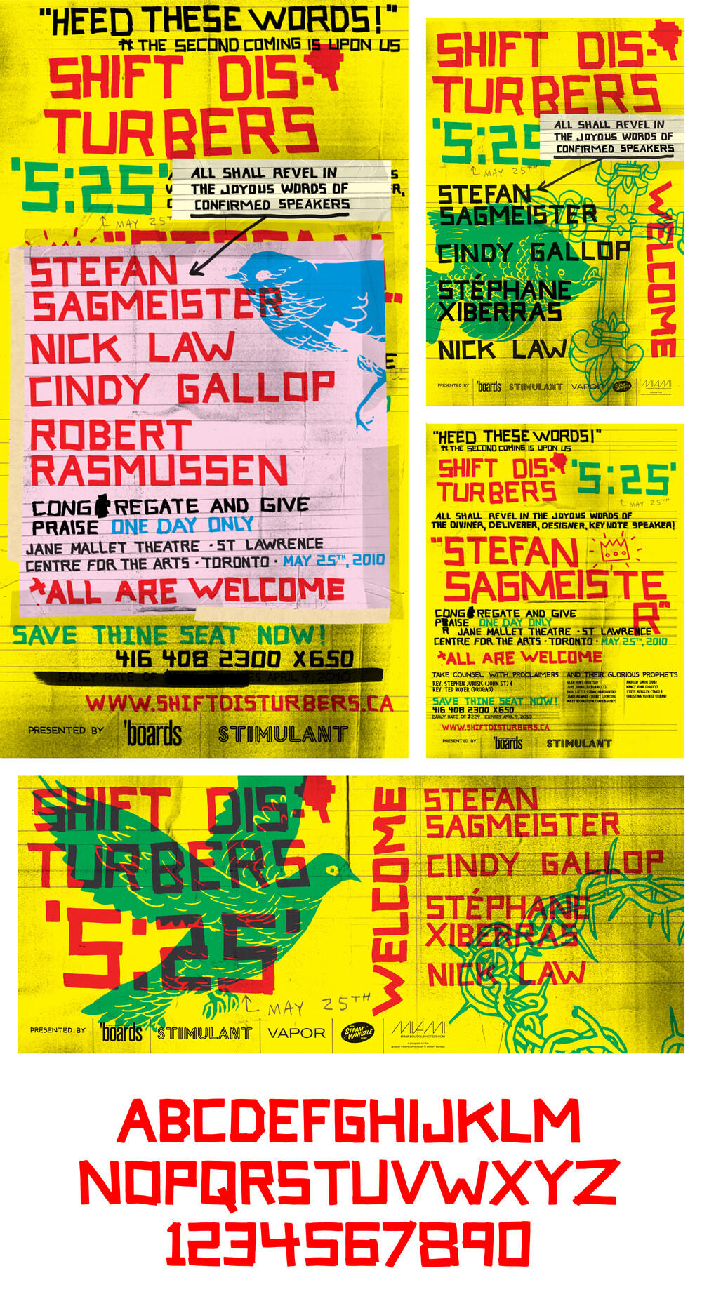 Shift Disturbers Annual Design Conference: Posters (illustration, design, and custom font).